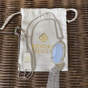Kendra Scott Blue Lace Agate Rhodium Necklace